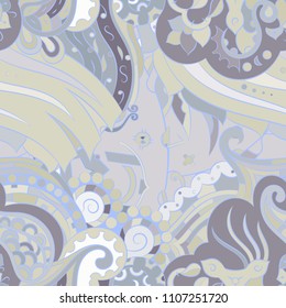 Seamless mehndi vector pattern. Hand-made ethnic illustration. Colorful doodle texture.