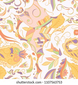 Seamless mehndi vector pattern. Hand-made ethnic illustration. Colorful doodle texture.