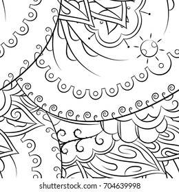 Seamless mehndi vector pattern. Hand-made illustration. Black and white binary pattern, monochrome doodle texture.