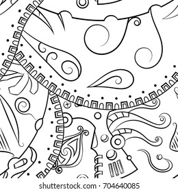 Seamless mehndi vector pattern. Hand-made illustration. Black and white binary pattern, monochrome doodle texture.