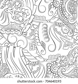 Seamless mehndi vector pattern. Hand-made illustration. Black and white binary pattern, monochrome doodle texture.