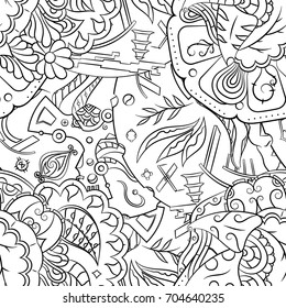 Seamless mehndi vector pattern. Hand-made illustration. Black and white binary pattern, monochrome doodle texture.