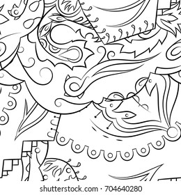 Seamless mehndi vector pattern. Hand-made illustration. Black and white binary pattern, monochrome doodle texture.