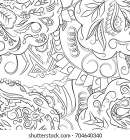 Seamless mehndi vector pattern. Hand-made illustration. Black and white binary pattern, monochrome doodle texture.