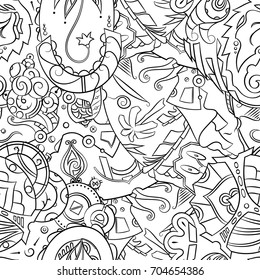 Seamless mehndi vector pattern. Hand-made illustration. Black and white binary pattern, monochrome doodle texture.