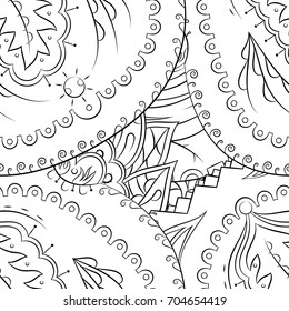 Seamless mehndi vector pattern. Hand-made illustration. Black and white binary pattern, monochrome doodle texture.
