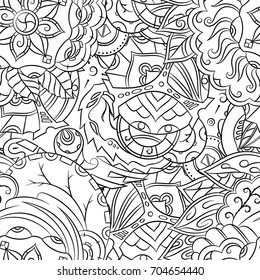 Seamless mehndi vector pattern. Hand-made illustration. Black and white binary pattern, monochrome doodle texture.
