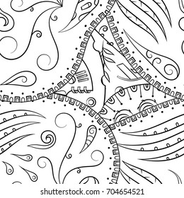 Seamless mehndi vector pattern. Hand-made illustration. Black and white binary pattern, monochrome doodle texture.