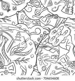 Seamless mehndi vector pattern. Hand-made illustration. Black and white binary pattern, monochrome doodle texture.