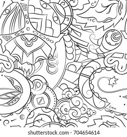 Seamless mehndi vector pattern. Hand-made illustration. Black and white binary pattern, monochrome doodle texture.