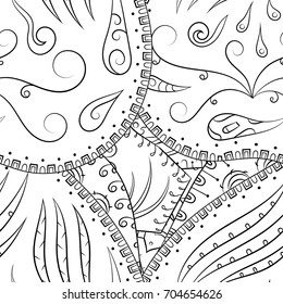 Seamless mehndi vector pattern. Hand-made illustration. Black and white binary pattern, monochrome doodle texture.