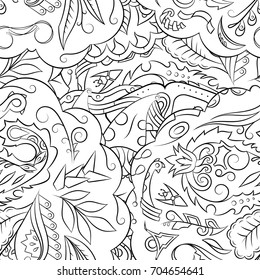 Seamless mehndi vector pattern. Hand-made illustration. Black and white binary pattern, monochrome doodle texture.