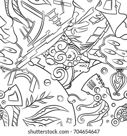 Seamless mehndi vector pattern. Hand-made illustration. Black and white binary pattern, monochrome doodle texture.