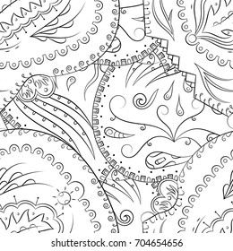 Seamless mehndi vector pattern. Hand-made illustration. Black and white binary pattern, monochrome doodle texture.