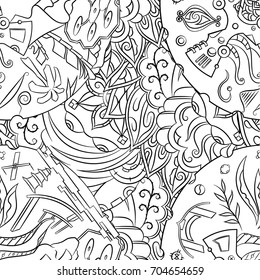 Seamless mehndi vector pattern. Hand-made illustration. Black and white binary pattern, monochrome doodle texture.