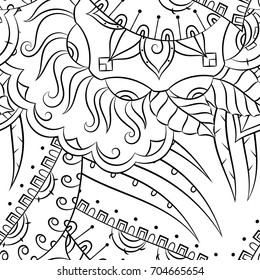 Seamless mehndi vector pattern. Hand-made illustration. Black and white binary pattern, monochrome doodle texture.