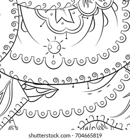 Seamless mehndi vector pattern. Hand-made illustration. Black and white binary pattern, monochrome doodle texture.