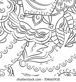 Seamless mehndi vector pattern. Hand-made illustration. Black and white binary pattern, monochrome doodle texture.