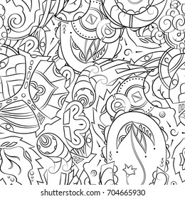 Seamless mehndi vector pattern. Hand-made illustration. Black and white binary pattern, monochrome doodle texture.