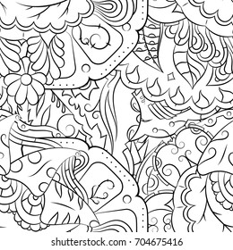 Seamless mehndi vector pattern. Hand-made illustration. Black and white binary pattern, monochrome doodle texture.