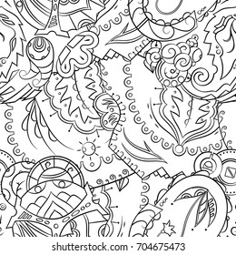 Seamless mehndi vector pattern. Hand-made illustration. Black and white binary pattern, monochrome doodle texture.