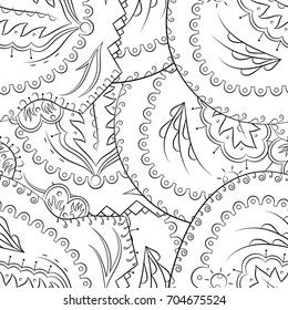 Seamless mehndi vector pattern. Hand-made illustration. Black and white binary pattern, monochrome doodle texture.