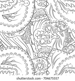 Seamless mehndi vector pattern. Hand-made illustration. Black and white binary pattern, monochrome doodle texture.