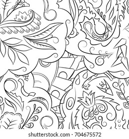 Seamless mehndi vector pattern. Hand-made illustration. Black and white binary pattern, monochrome doodle texture.