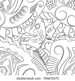 Seamless mehndi vector pattern. Hand-made illustration. Black and white binary pattern, monochrome doodle texture.