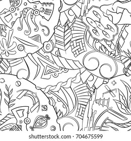 Seamless mehndi vector pattern. Hand-made illustration. Black and white binary pattern, monochrome doodle texture.