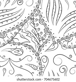 Seamless mehndi vector pattern. Hand-made illustration. Black and white binary pattern, monochrome doodle texture.