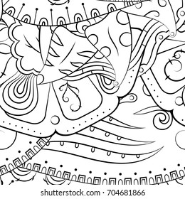 Seamless mehndi vector pattern. Hand-made illustration. Black and white binary pattern, monochrome doodle texture.
