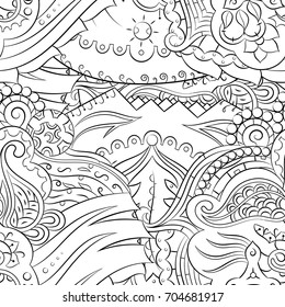 Seamless mehndi vector pattern. Hand-made illustration. Black and white binary pattern, monochrome doodle texture.