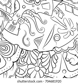 Seamless mehndi vector pattern. Hand-made illustration. Black and white binary pattern, monochrome doodle texture.