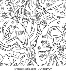 Seamless mehndi vector pattern. Hand-made illustration. Black and white binary pattern, monochrome doodle texture.