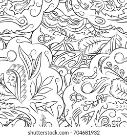 Seamless mehndi vector pattern. Hand-made illustration. Black and white binary pattern, monochrome doodle texture.