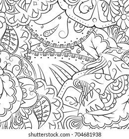 Seamless mehndi vector pattern. Hand-made illustration. Black and white binary pattern, monochrome doodle texture.