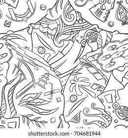 Seamless mehndi vector pattern. Hand-made illustration. Black and white binary pattern, monochrome doodle texture.
