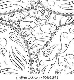 Seamless mehndi vector pattern. Hand-made illustration. Black and white binary pattern, monochrome doodle texture.