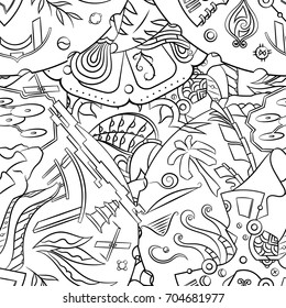 Seamless mehndi vector pattern. Hand-made illustration. Black and white binary pattern, monochrome doodle texture.