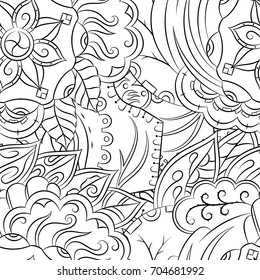 Seamless mehndi vector pattern. Hand-made illustration. Black and white binary pattern, monochrome doodle texture.