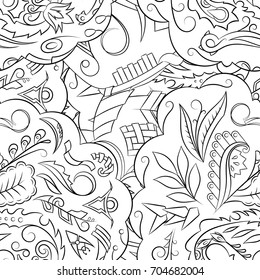 Seamless mehndi vector pattern. Hand-made illustration. Black and white binary pattern, monochrome doodle texture.
