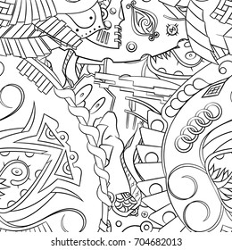 Seamless mehndi vector pattern. Hand-made illustration. Black and white binary pattern, monochrome doodle texture.