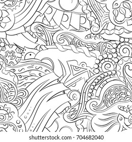 Seamless mehndi vector pattern. Hand-made illustration. Black and white binary pattern, monochrome doodle texture.