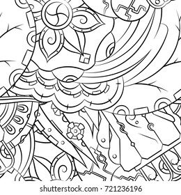 Seamless mehndi vector pattern. Hand-made illustration. Black and white binary pattern, monochrome doodle texture.