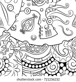 Seamless mehndi vector pattern. Hand-made illustration. Black and white binary pattern, monochrome doodle texture.
