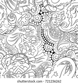 Seamless mehndi vector pattern. Hand-made illustration. Black and white binary pattern, monochrome doodle texture.