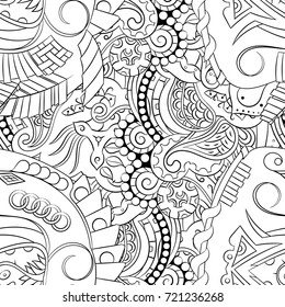 Seamless mehndi vector pattern. Hand-made illustration. Black and white binary pattern, monochrome doodle texture.