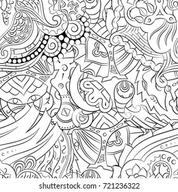 Seamless mehndi vector pattern. Hand-made illustration. Black and white binary pattern, monochrome doodle texture.