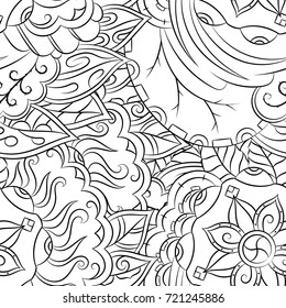 Seamless mehndi vector pattern. Hand-made illustration. Black and white binary pattern, monochrome doodle texture.